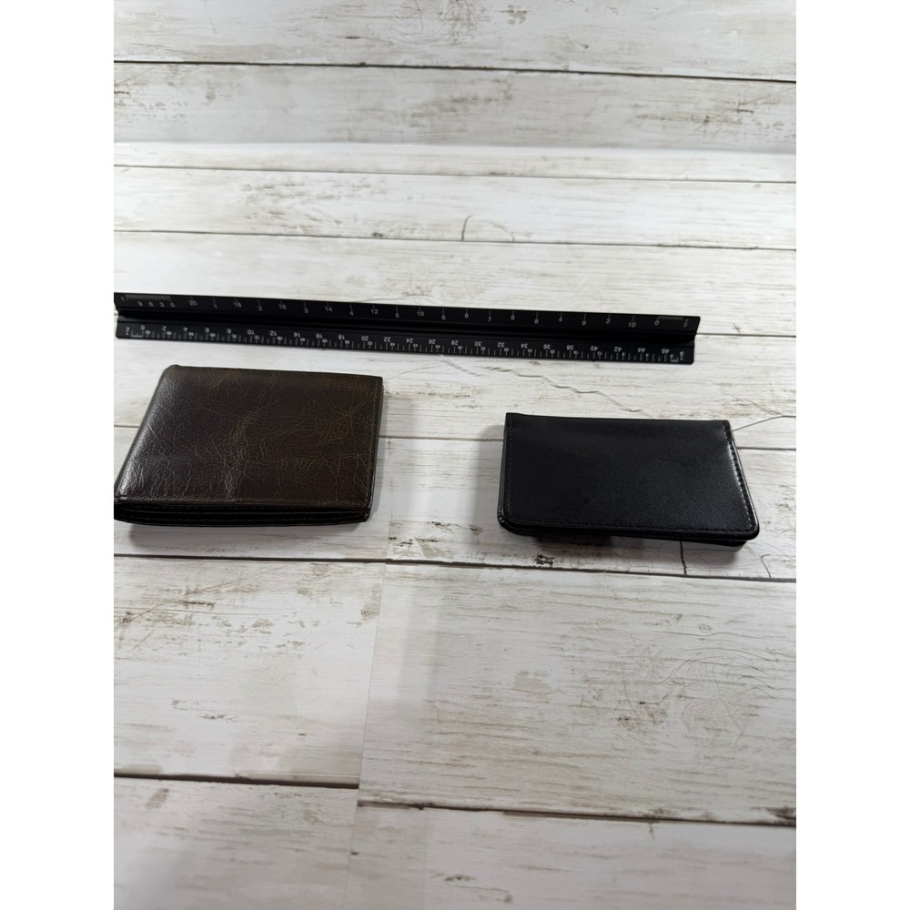 Mens Brown‎ Leather Bifold Wallet and Black Leather Card Holder Set Distressed